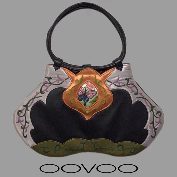 OOVOO Handbags - OOVOO Silk & Leather Hand-Embroidered Handbag, Designed by Hong Tu, Viet Nam